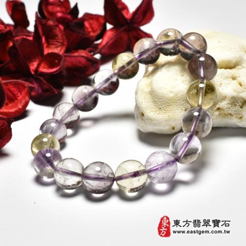 紫水晶加黃水晶手鍊(紫水晶珠子，珠徑約11mm，4顆黃珠+14顆紫珠，OPB048) 。【東方翡翠寶石】