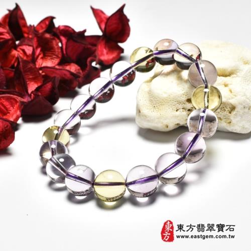 紫水晶加黃水晶手鍊(紫水晶珠子，珠徑約12mm，4顆黃珠+14顆紫珠，OPB047) 。【東方翡翠寶石】