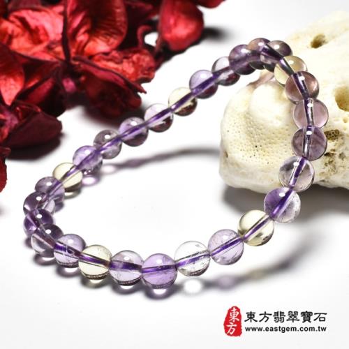 紫水晶加黃水晶手鍊(紫水晶珠子，珠徑約7mm，5顆黃珠+23顆紫珠，OPB076) 。【東方翡翠寶石】