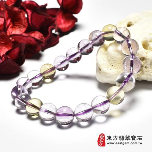 紫水晶加黃水晶手鍊(紫水晶珠子，珠徑約9mm，4顆黃珠+16顆紫珠，OPB078)。【東方翡翠寶石】