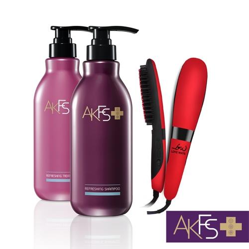 郭富城代言【AKFS PLUS】洗髮精400ml+修護乳400ml+羅崴詩負離子電熱順髮造型梳
