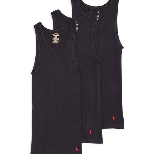 Ralph Lauren 男時尚馬球羅紋黑色背心3件組