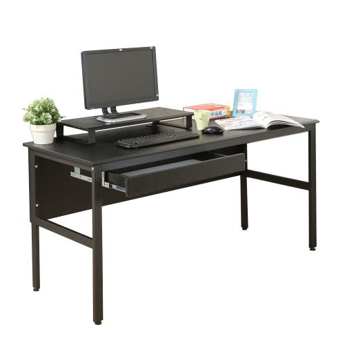 DFhouse    頂楓150公分電腦辦公桌+一抽+桌上架-黑橡木色