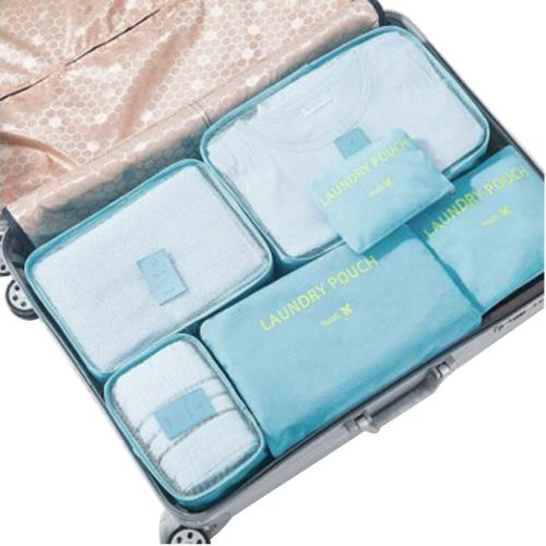 PUSH!旅遊用品旅行收納袋六件套行李箱衣物整理收納包套裝6件套韓國藍S56