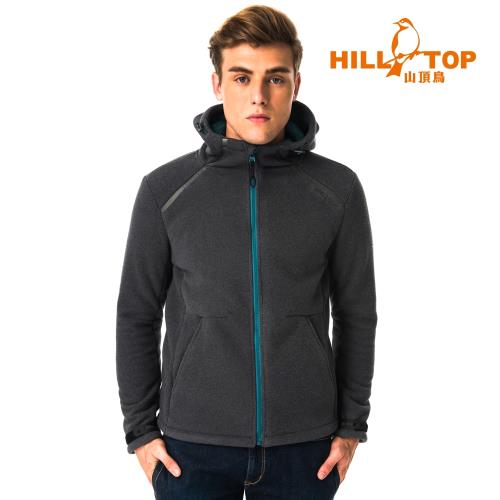 【hilltop山頂鳥】男款防風透氣保暖連帽刷毛外套H22MX2無煙煤