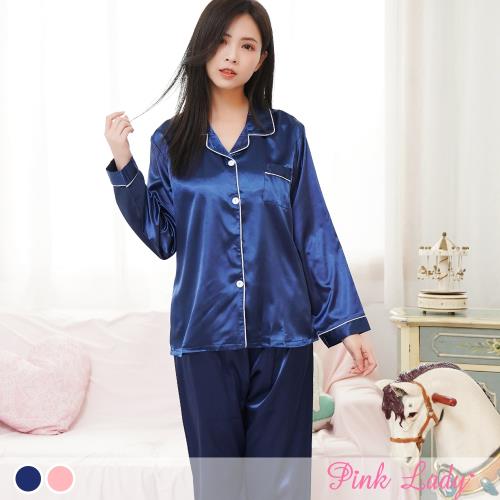 PINK LADY 韓版男友風排釦式絲質成套睡衣 二色 (001)