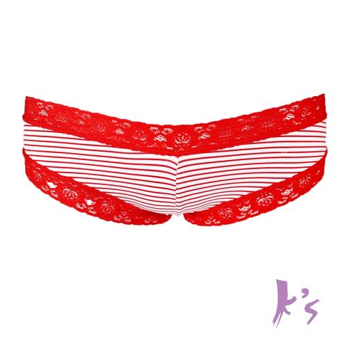 ks凱恩絲 專利蠶絲柔感條紋側蕾絲內褲(紅)