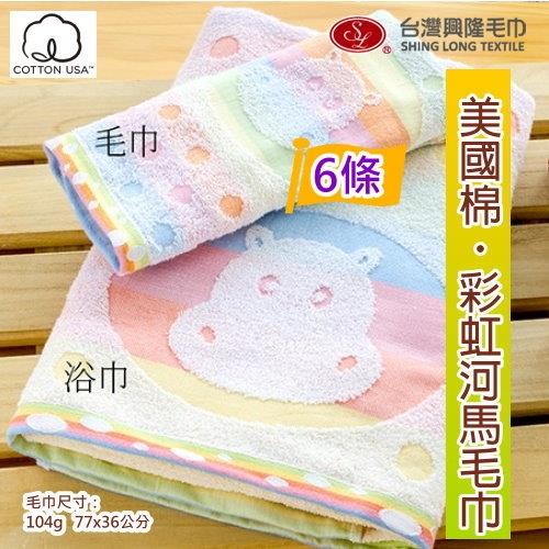 美國棉彩虹和馬提花毛巾 (6條裝  家庭號)   台灣興隆毛巾製  親膚性佳