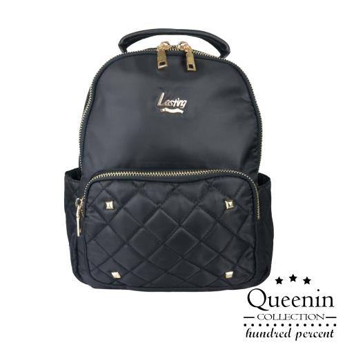  DF Queenin流行 - 時尚指標經典菱格防潑水後背包-共2色
