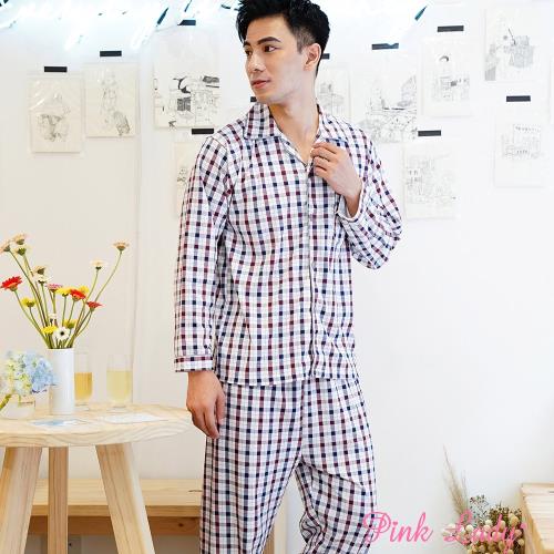 【PINK LADY】型男棉柔長袖成套睡衣 簡約格紋221-23 (咖)