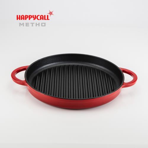 【韓國HAPPYCALL】METHO圓形多功能鑄鐵煎烤盤26cm(漸層紅)
