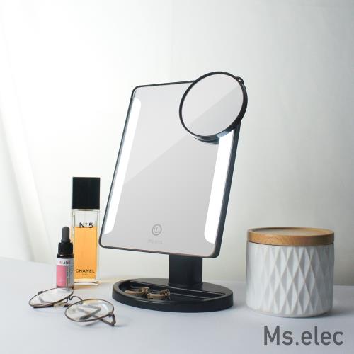 Ms.elec米嬉樂-觸控柔光化妝鏡(黑色.LED化妝鏡.桌上鏡)
