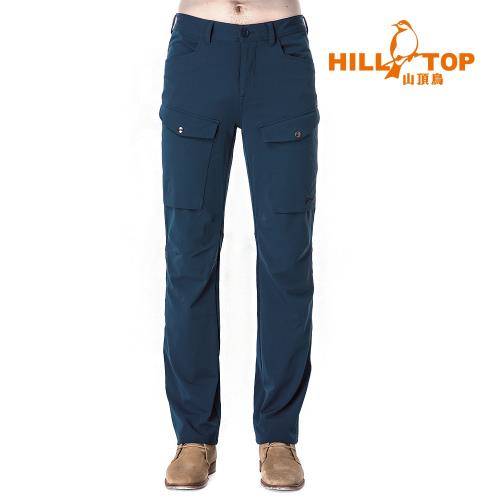 【hilltop山頂鳥】男款超潑水彈性保暖長褲H31ML1月光藍