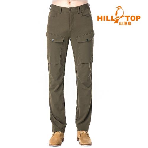 【hilltop山頂鳥】男款超潑水彈性保暖長褲H31ML1希臘橄欖