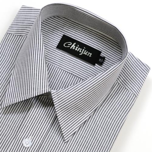 Chinjun防皺襯衫長袖，黑白相間條紋，編號8049