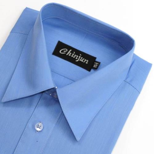Chinjun防皺襯衫長袖，素色藍，編號8004