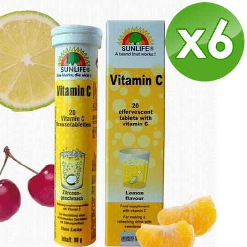 【德國Sunlife】「維他命C」發泡錠(檸檬口味) 20錠6入
