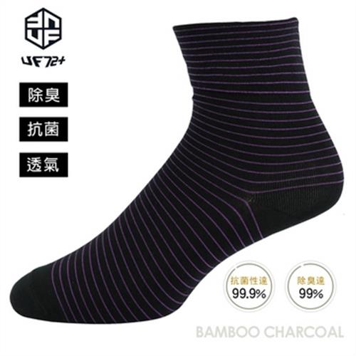 【UF72】UF7014女-黑紫(五雙入) ELF除臭竹炭寬口無痕條紋休閒襪