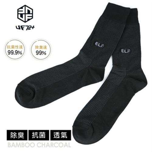 【UF72】UF5023-黑色(五雙入)ELF除臭竹炭刺繡條紋中統紳士襪