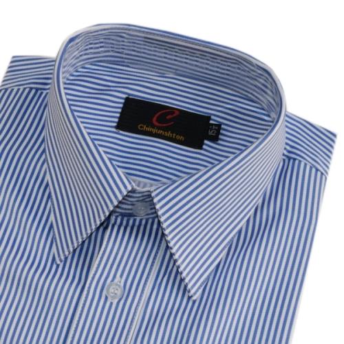 CHINJUNTON 細纖維防皺襯衫、藍白相間條紋款、編號：588-3