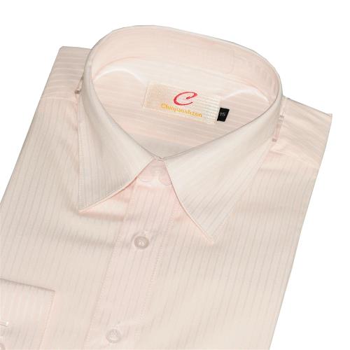 CHINJUNTON 細纖維防皺襯衫、橘黃底條紋款、編號：B-5