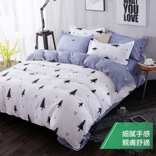 eyah 宜雅 台灣製時尚品味100%超細雲絲絨雙人床包枕套3件組-雪國森林