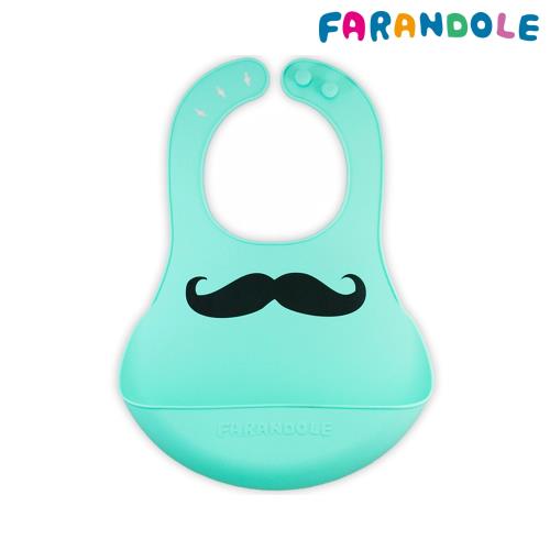FARANDOLE  嬰幼兒安全無毒防水矽膠圍兜(翹鬍子 - 藍綠底)