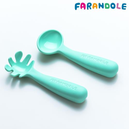 FARANDOLE 法紅荳  嬰幼兒聰明學習餐具組-小麵撈+小湯匙(藍綠色)