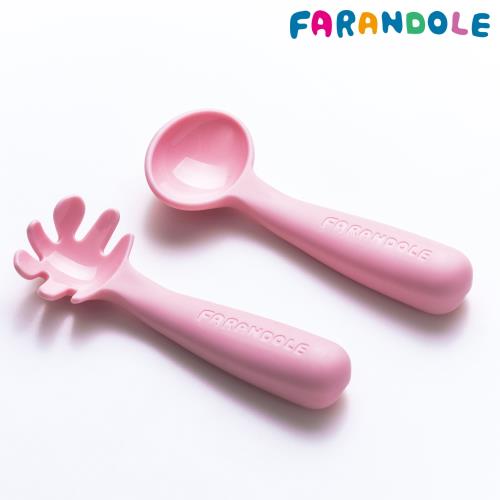 FARANDOLE 法紅荳  嬰幼兒聰明學習餐具組-小麵撈+小湯匙(粉色)