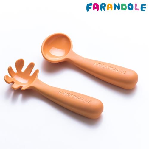 FARANDOLE 法紅荳  嬰幼兒聰明學習餐具組-小麵撈+小湯匙(橘色)