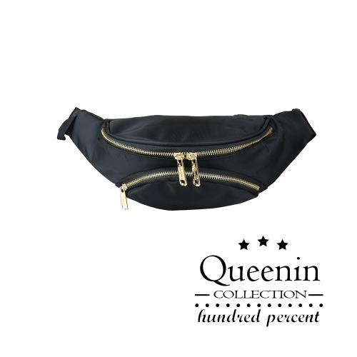 DF Queenin流行 - 獨領風騷韓潮素面金色拉鏈腰包