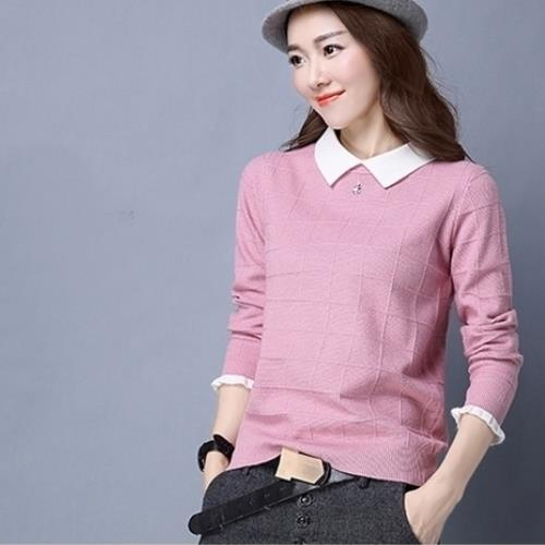 adora 韓版寬鬆秋冬粉色娃娃領套頭針織衫