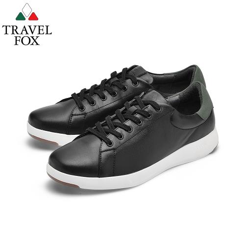 TRAVEL FOX(男) 輕雲系列 超軟牛皮輕量舒適運動鞋 - 奔跑黑