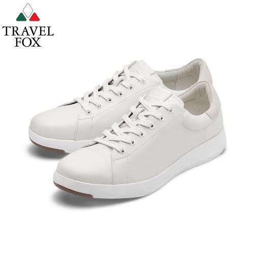TRAVEL FOX(男) 輕雲系列 超軟牛皮輕量舒適運動鞋 - 悠活白