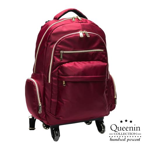 DF Queenin流行 - 大寬口可拆式360度滾輪休閒拉桿後背包-共3色