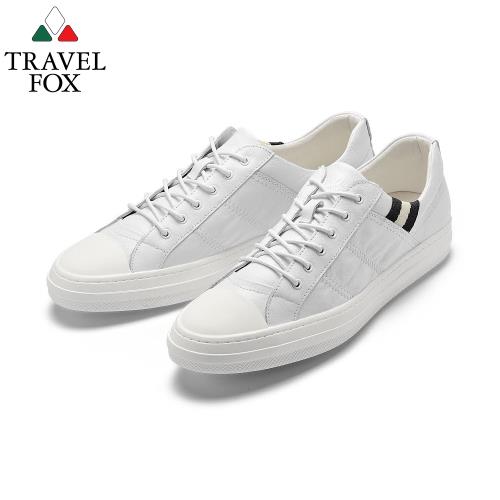 TRAVEL FOX(男) 風潮 素人風牛皮街頭運動休閒鞋 -破風白