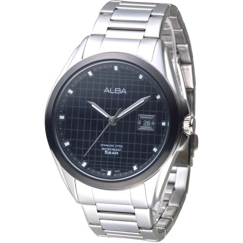 ALBA 黑格紋設計英倫男錶-IP黑框(AS9C77X1)/36mm
