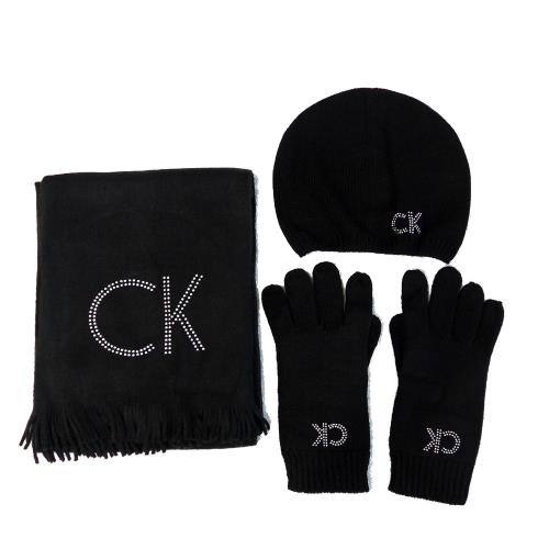 CK毛料圍巾+毛帽+手套三件式組合