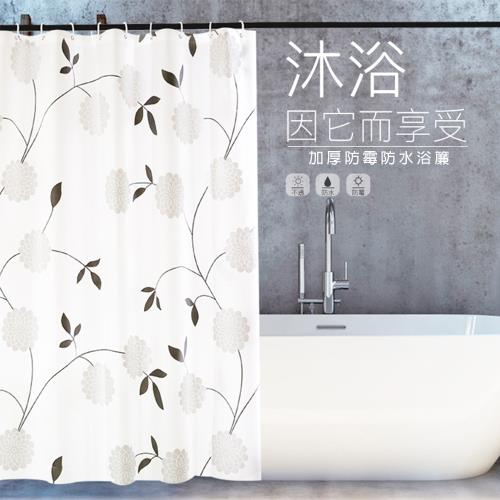 【APEX】文青風時尚加厚型防水浴簾-黑白花團