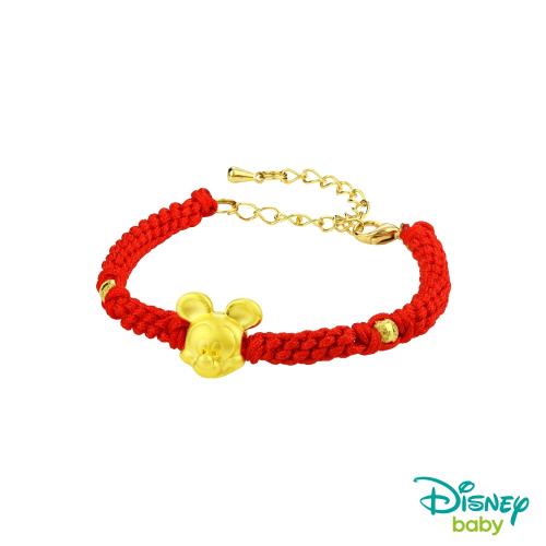 Disney迪士尼系列金飾 黃金編織手鍊-平安結米奇款-鮮紅