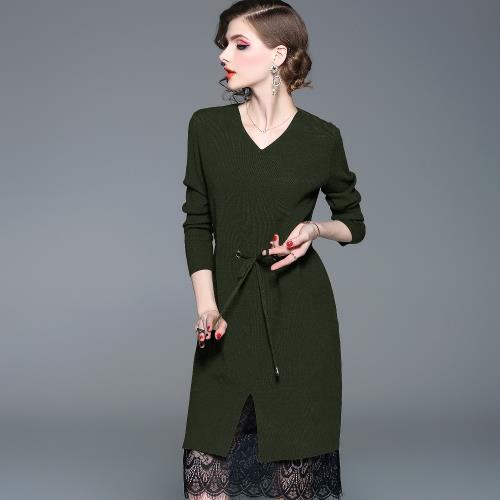 伊凡莎名媛時尚-英倫知性氣質蕾絲針織洋裝