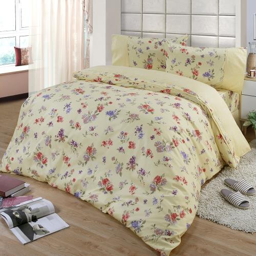 FITNESS  精梳棉雙人四件式薄被套床包組-穠芳(黃)