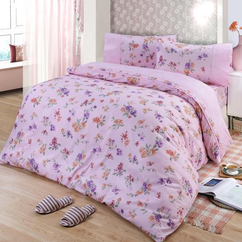 FITNESS  精梳棉加大四件式薄被套床包組-穠芳(粉)