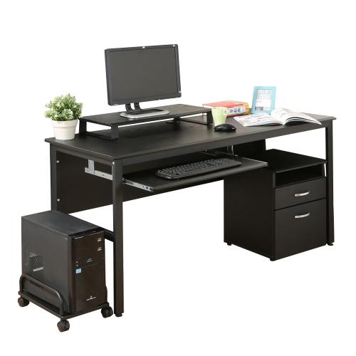 DFhouse    頂楓150公分電腦辦公桌+1鍵盤+主機架+活動櫃+桌上架(大全配)-黑橡木色