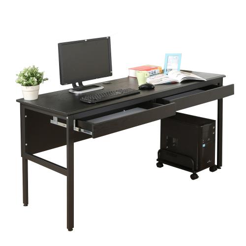 DFhouse  頂楓150公分電腦辦公桌+2抽屜+主機架-黑橡木色