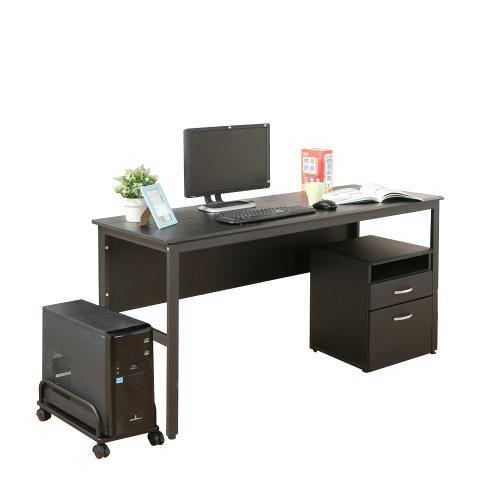 DFhouse  頂楓150公分電腦辦公桌+主機架+活動櫃-黑橡木色