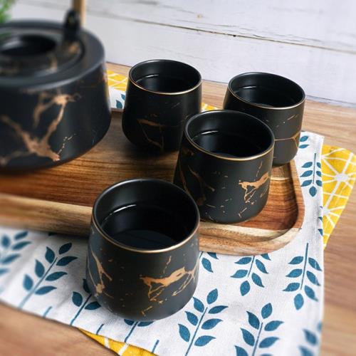 Homely Zakka  北歐時尚大理石陶瓷茶杯組(黑色)