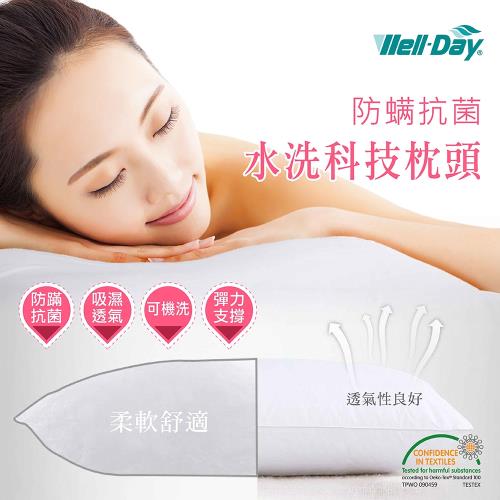 防蹣抗菌水洗科技枕頭(2入+銀纖維枕巾)