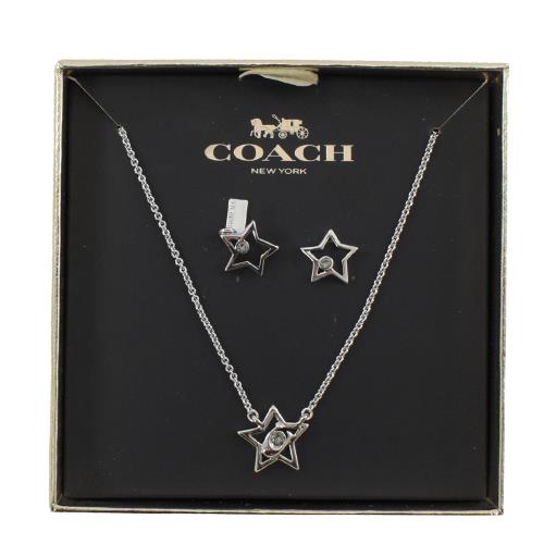 COACH 37600 限量 星星造型鑲鑽項鍊耳環套組.銀