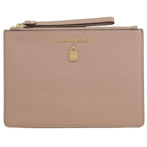 MICHAEL KORS ADELE 鎖頭荔枝牛皮大手拿包.丁香粉